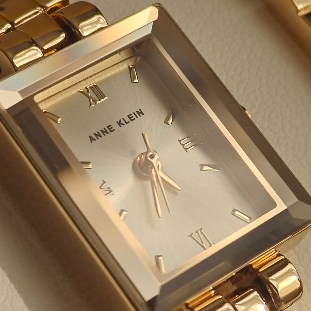 Anne Klein Womens Gold Tone Rectangular Slim Watch Bracelet White Set NEW in Box - Picture 2 of 6
